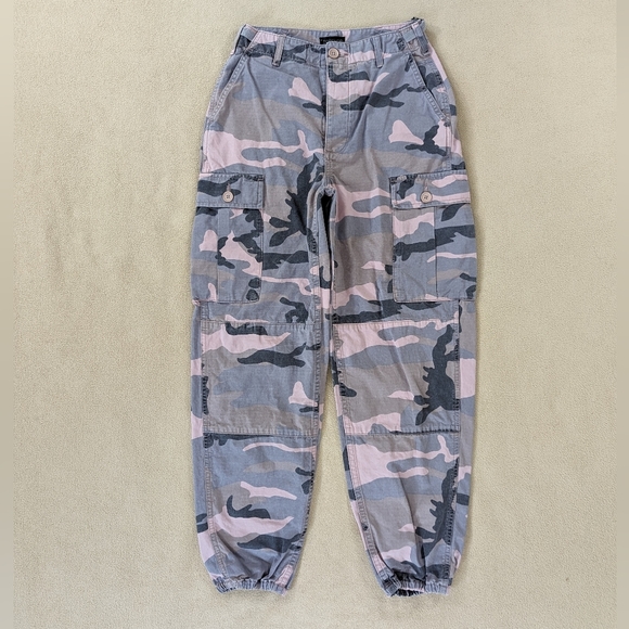 Topshop Pants - Topshop Jeans Women's 4 Pink Gray Black Camo Cargo 100% Cotton